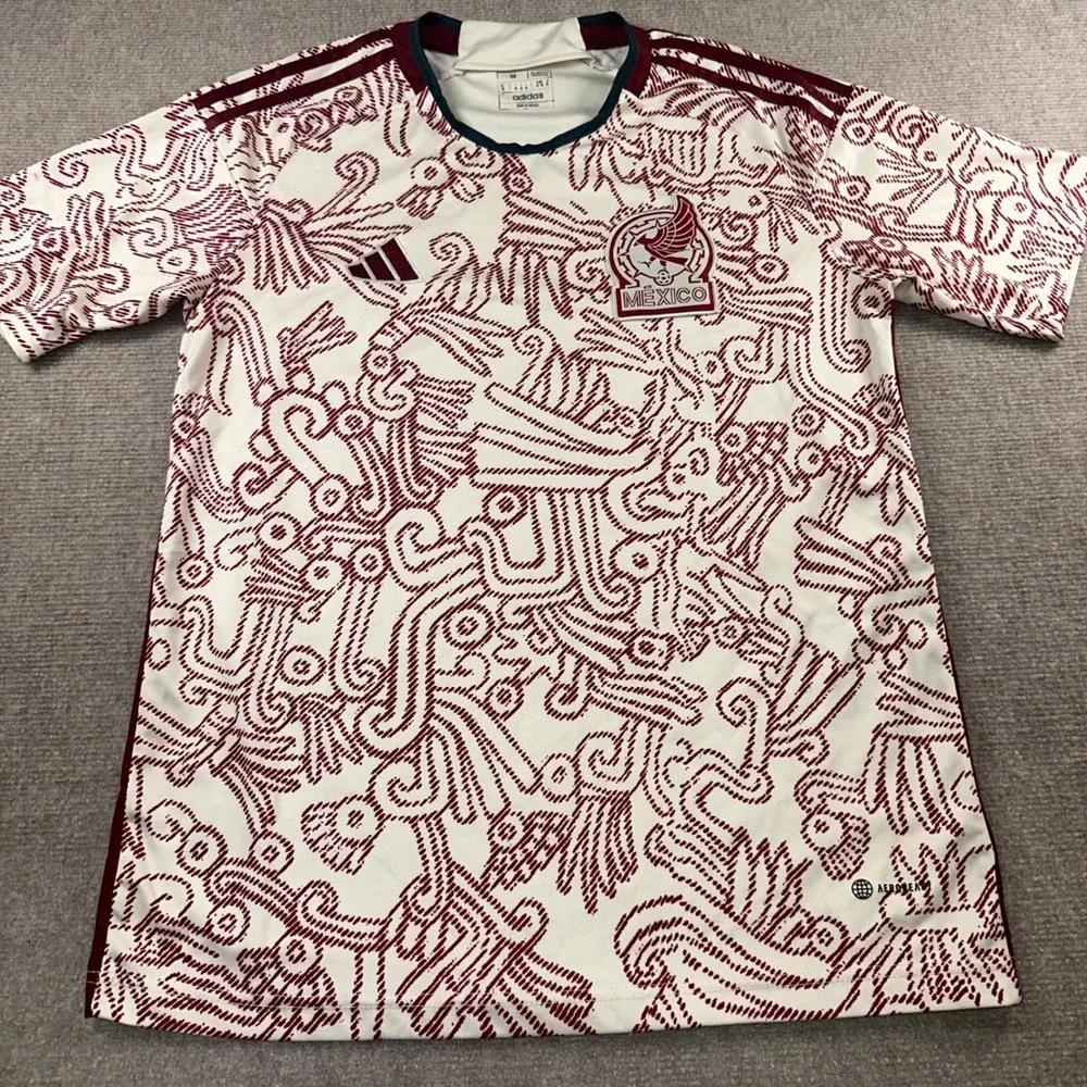 Adidas Mexico 2022 Away Jersey Mens Medium Slim Fit White Burgundy Soccer Shirt